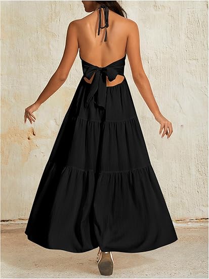 Lune & Lace V-Neck Backless Maxi Dress