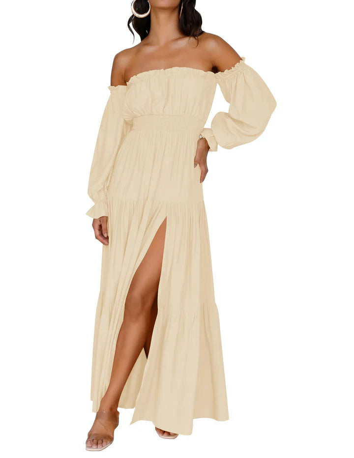 Lune & Lace Off-Shoulder Smocked Maxi Dress