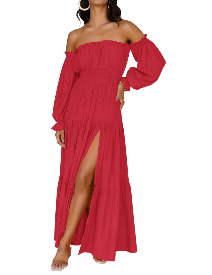 Lune & Lace Off-Shoulder Smocked Maxi Dress