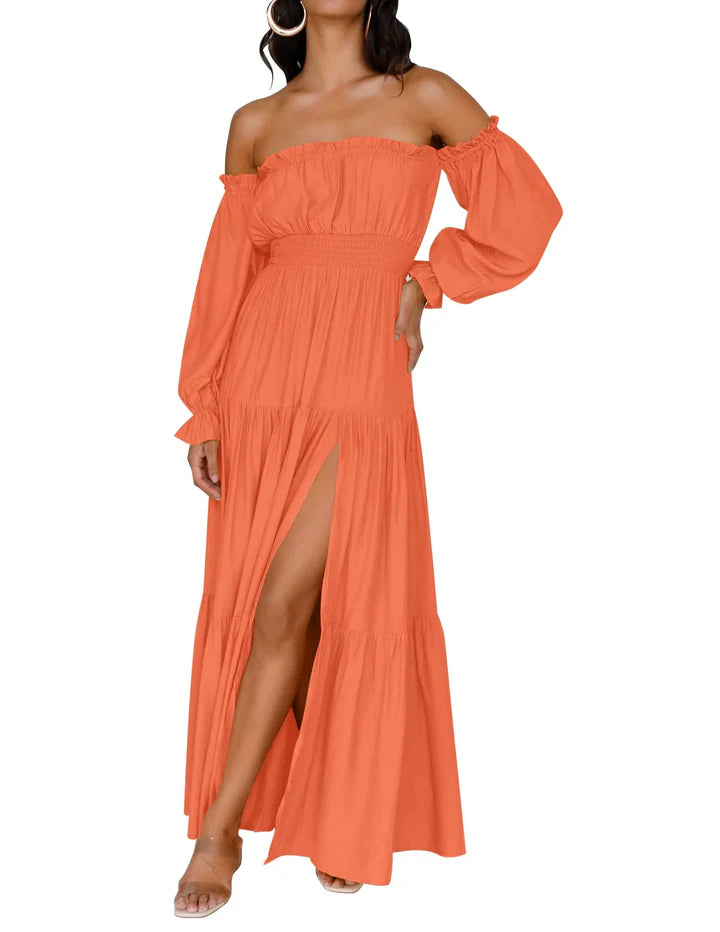 Lune & Lace Off-Shoulder Smocked Maxi Dress
