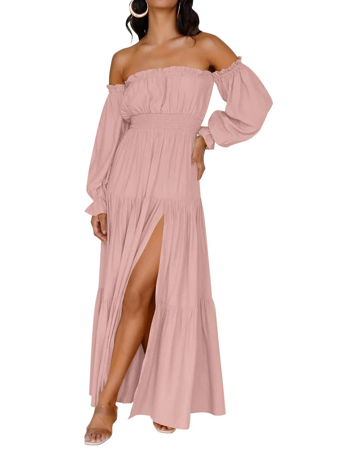 Lune & Lace Off-Shoulder Smocked Maxi Dress