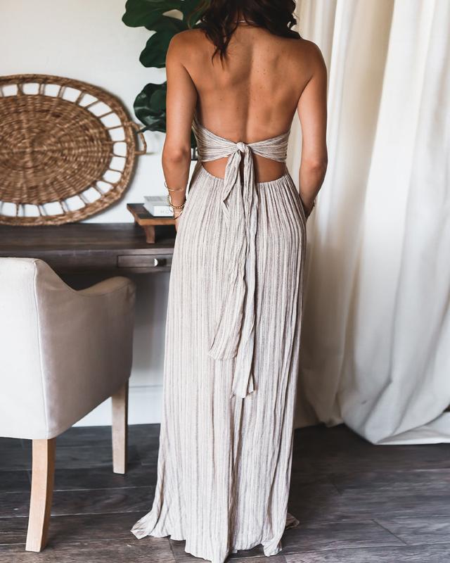 Lune & Lace Backless Halter Maxi Dress