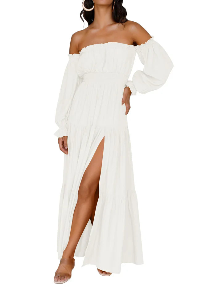 Lune & Lace Off-Shoulder Smocked Maxi Dress