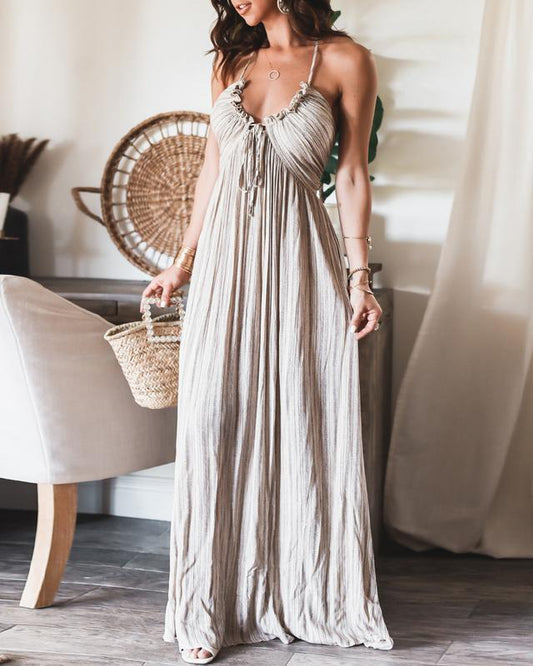 Lune & Lace Backless Halter Maxi Dress