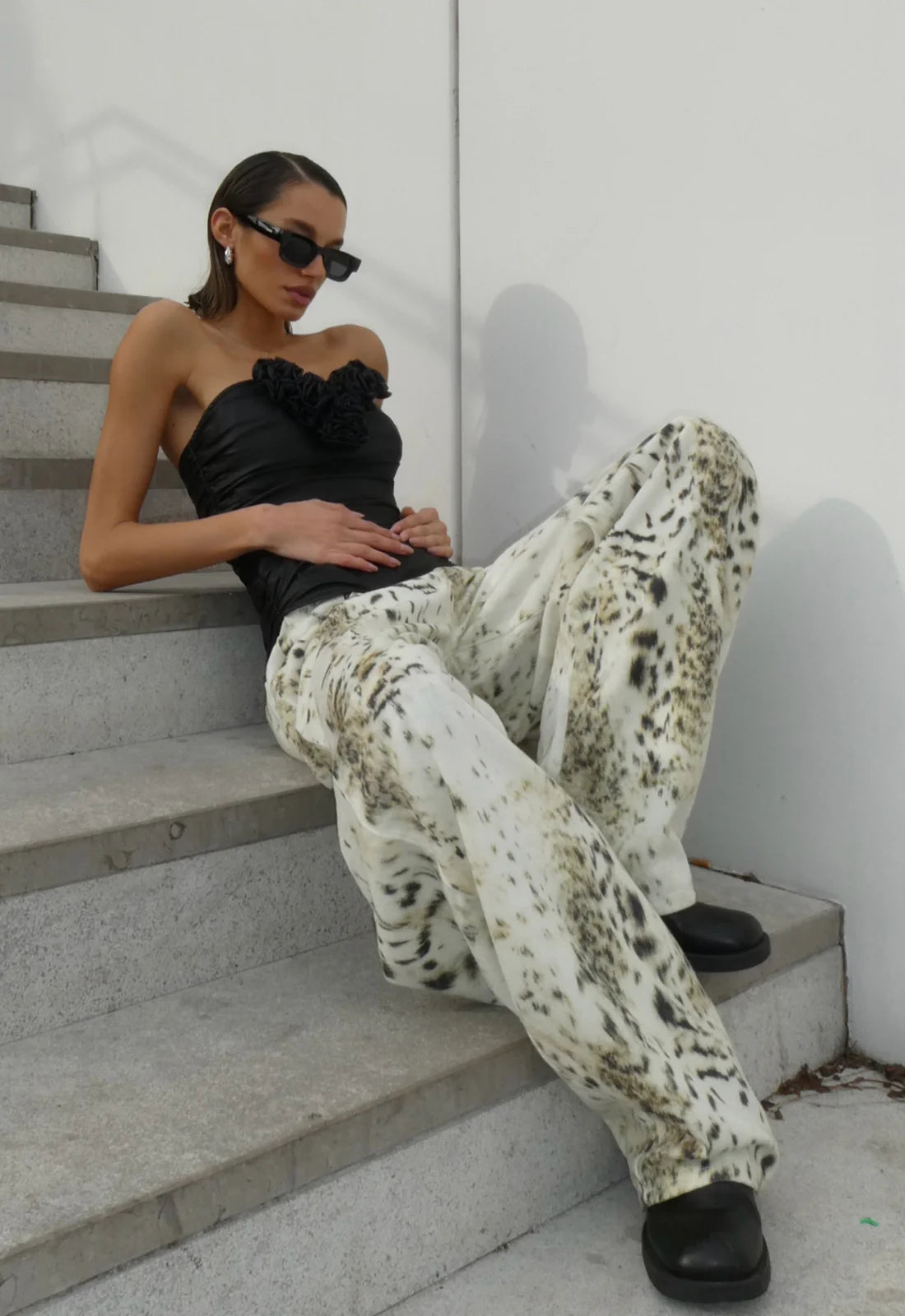 Leopard print barrel leg jeans