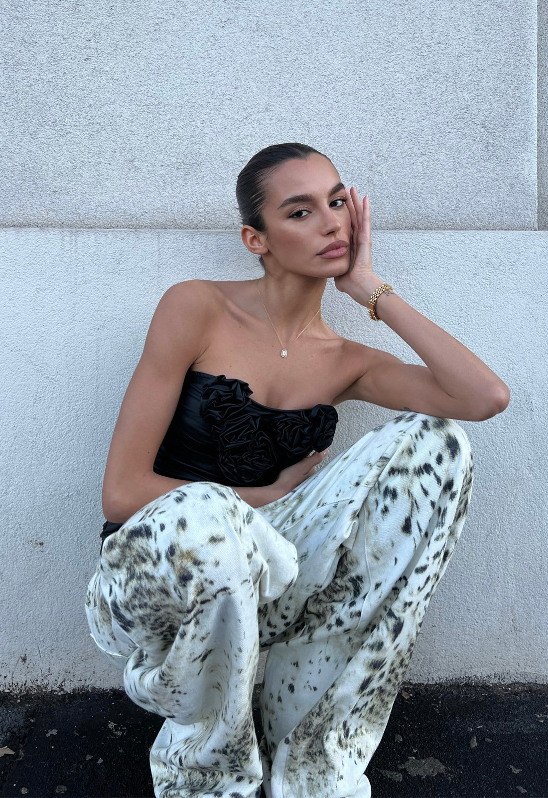 Leopard print barrel leg jeans