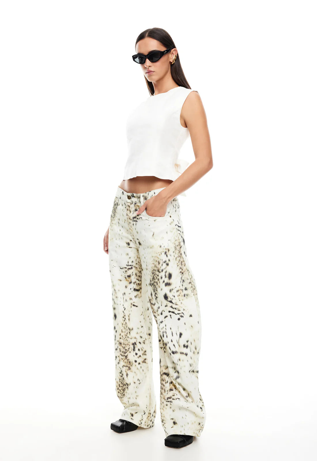 Leopard print barrel leg jeans